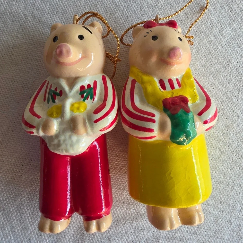 VTG Ceramic Pigs Midwest of Cannon Falls Christmas Ornaments Farmhouse Cottage